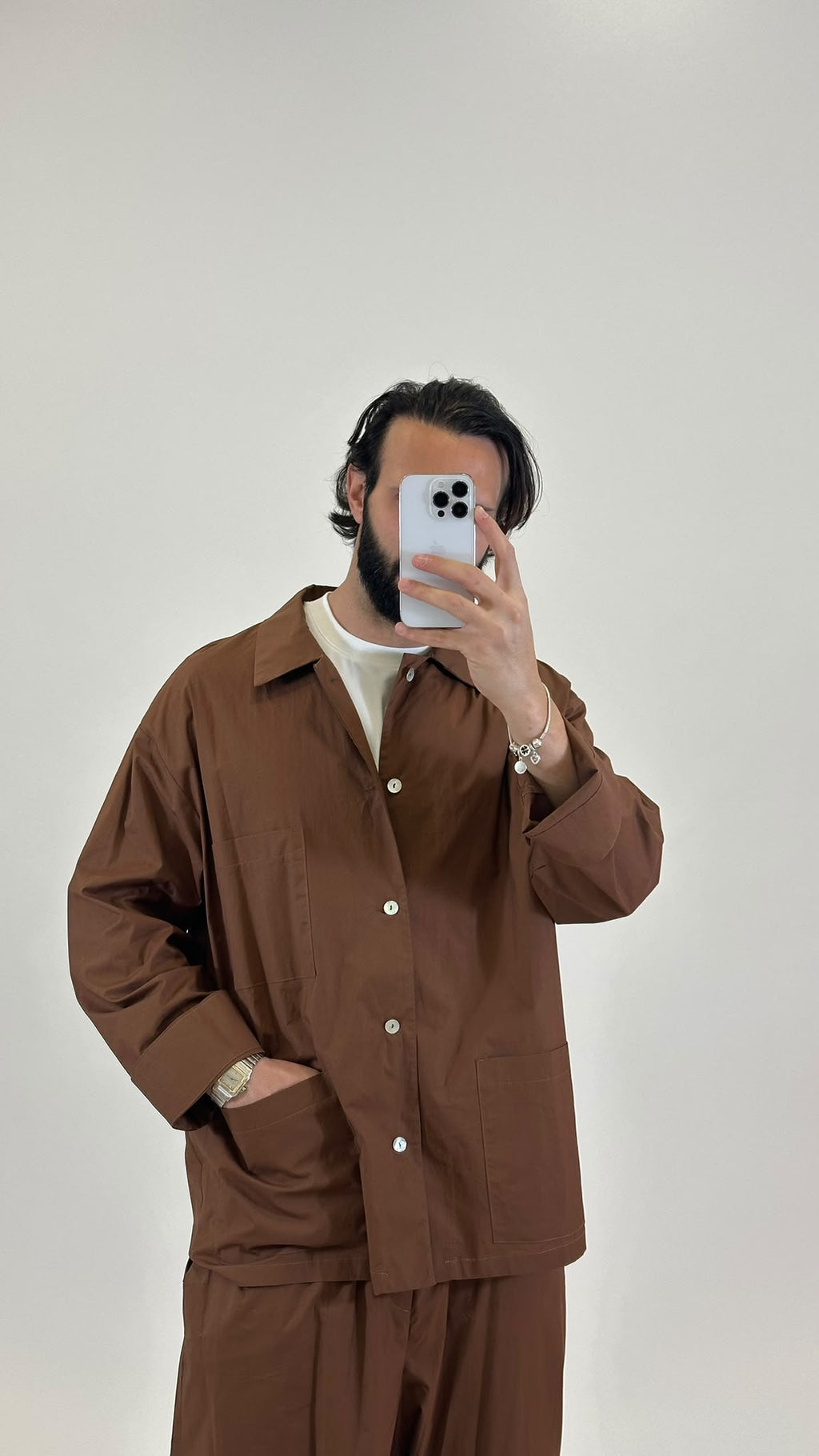 Completo overshirt e pantalone marrone