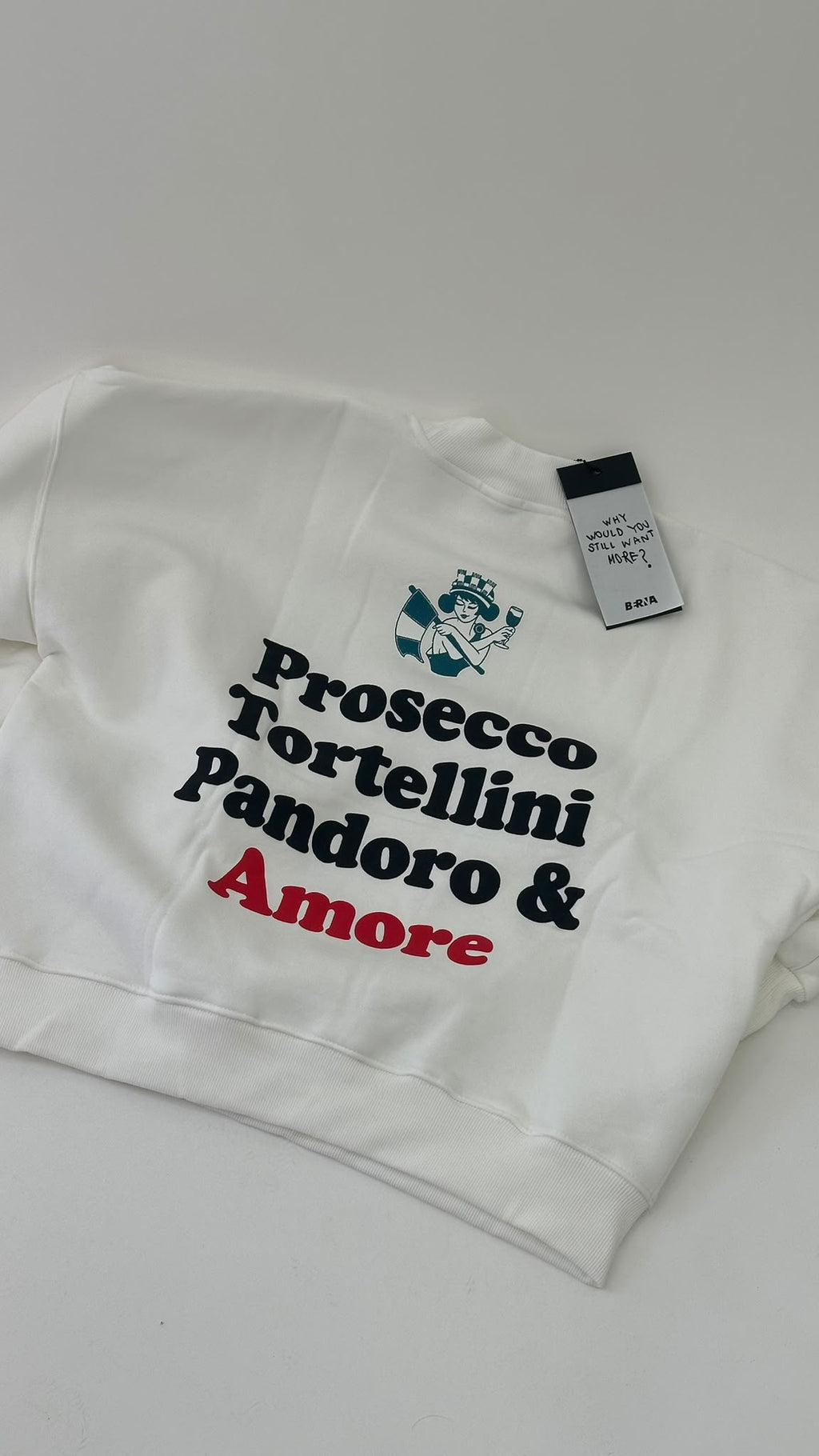 Felpa bianca Prosecco Tortellini Pandoro & Amore